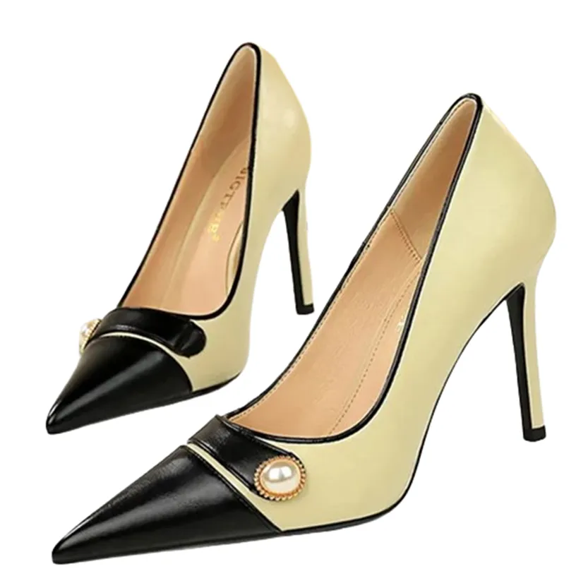 Funki Buys | Shoes | Women's Retro Pearl Button Dress Pumps