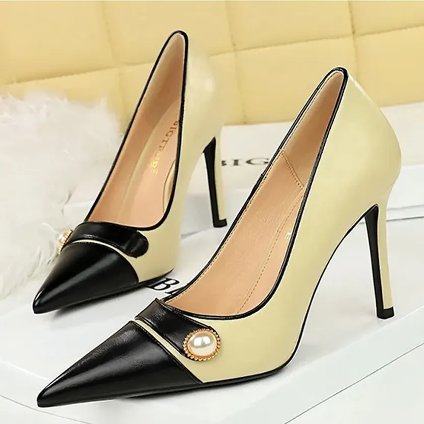 Funki Buys | Shoes | Women's Retro Pearl Button Dress Pumps