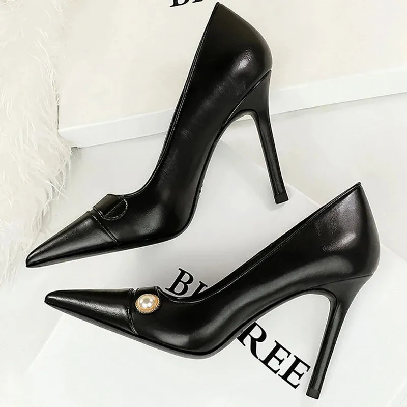 Funki Buys | Shoes | Women's Retro Pearl Button Dress Pumps