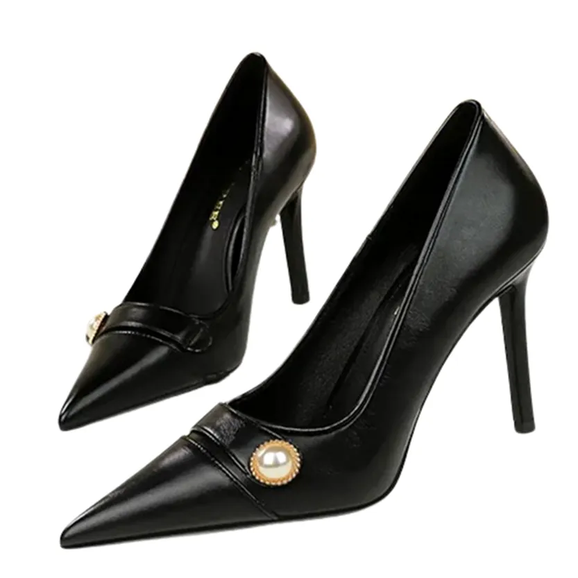 Funki Buys | Shoes | Women's Retro Pearl Button Dress Pumps