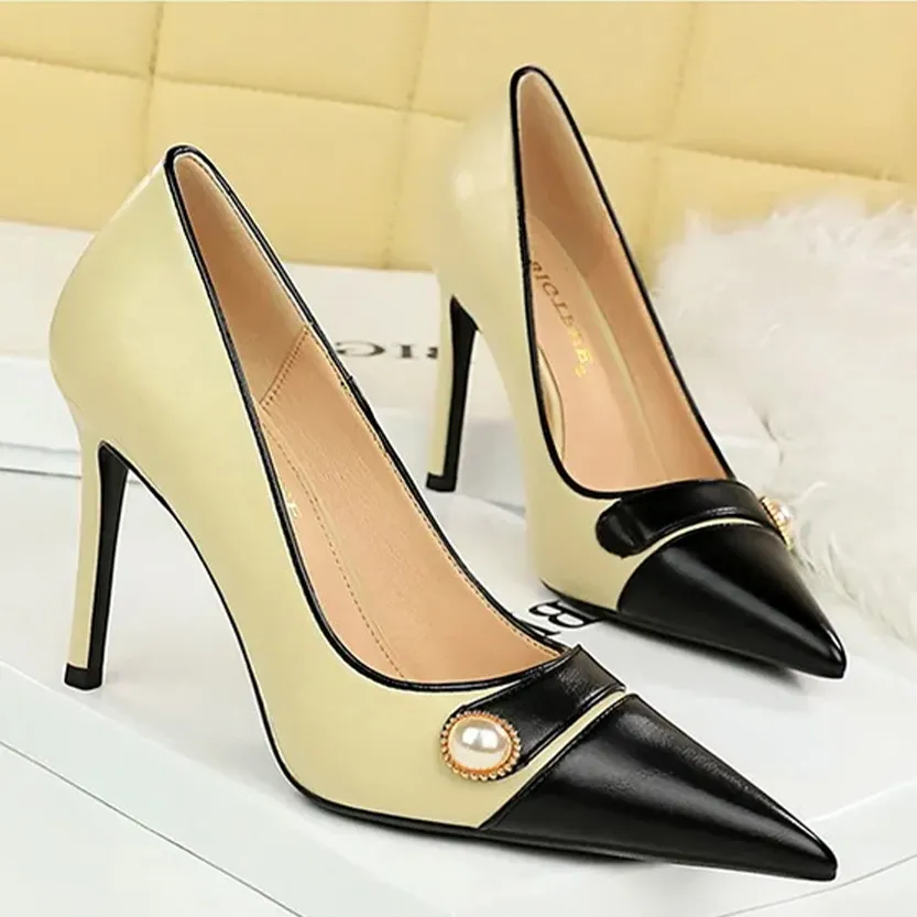 Funki Buys | Shoes | Women's Retro Pearl Button Dress Pumps