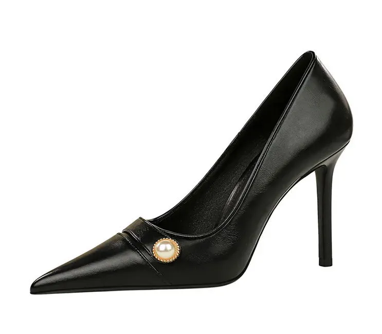 Funki Buys | Shoes | Women's Retro Pearl Button Dress Pumps