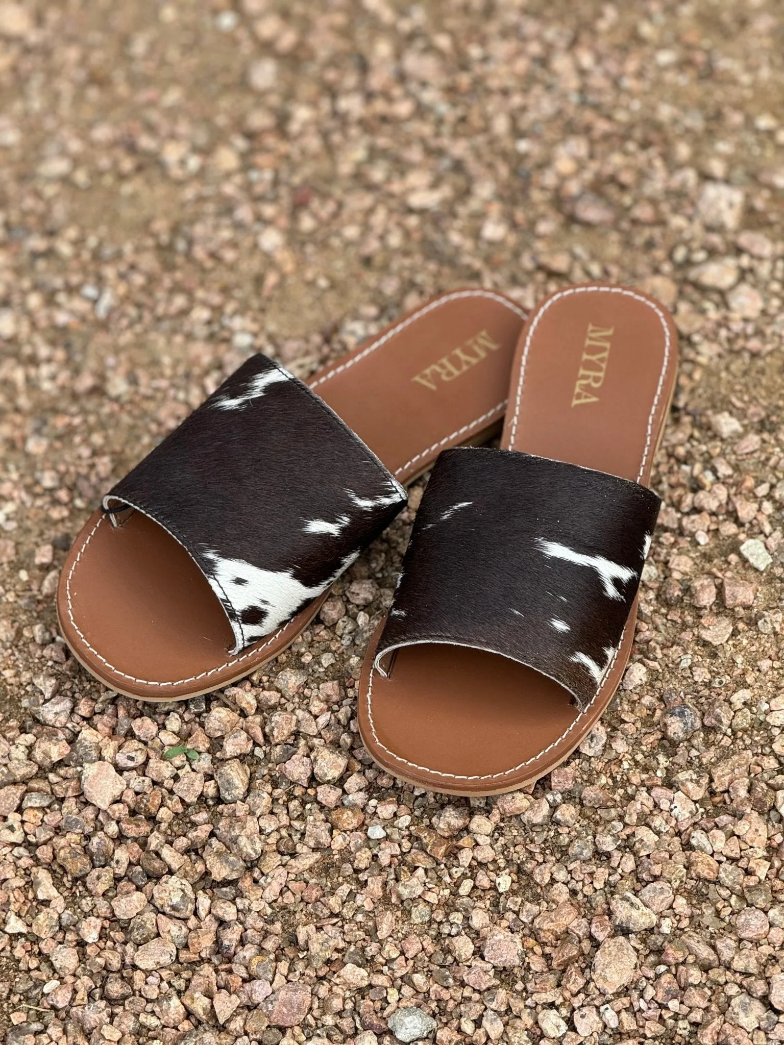 Genuine Cowhide Sandals - Black