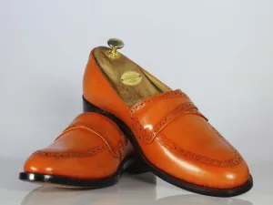 Handmade Men's Tan Shoes, Men Leather Penny Loafers Shoes, Dress Formal Shoes