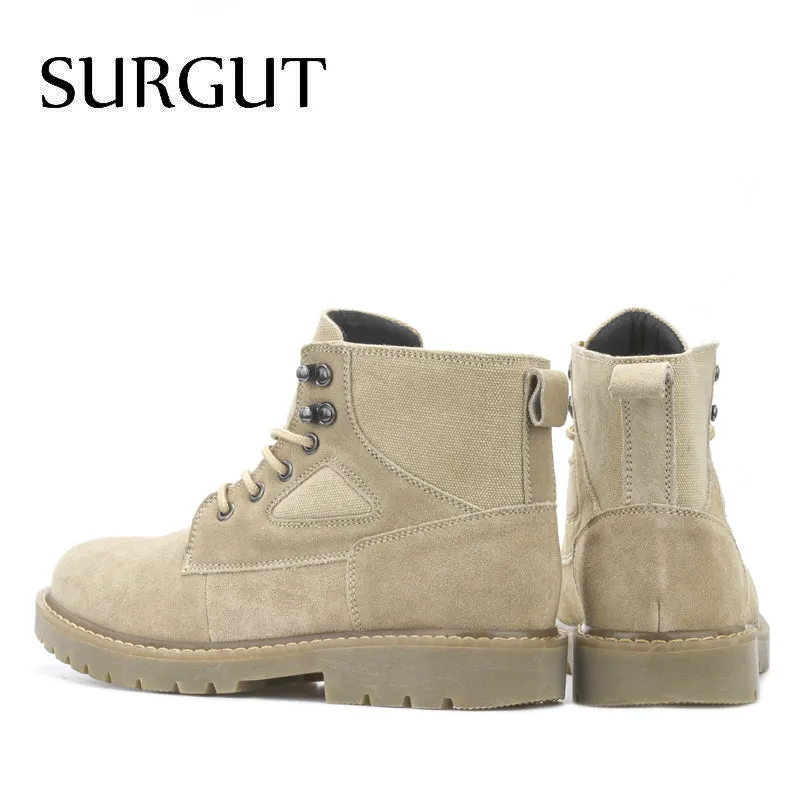 High Quality Men Autumn Winter Boots Casual  Men Leather Plush Warm Lace-Up Leather Casual Fashion Boots Size 38-44