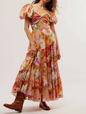 Lucy Floral Print Ruched Midi Dress