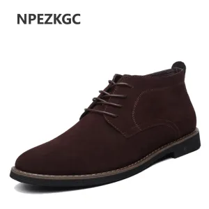 Men Boots Solid Casual Leather Autumn Winter Ankle Boots NPEZKGC Brand Male Suede Leather Men Shoes