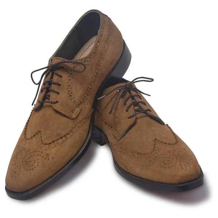 Men Brown Suede Leather Shoes with Laces