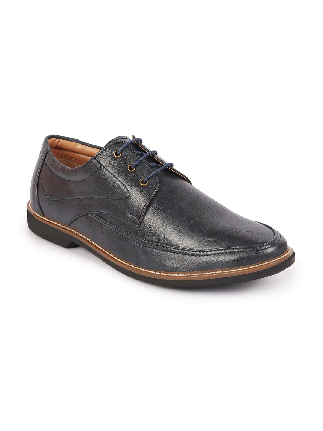 Men Navy Blue Formal Lace-Up Derby Uniform Dress Shoes