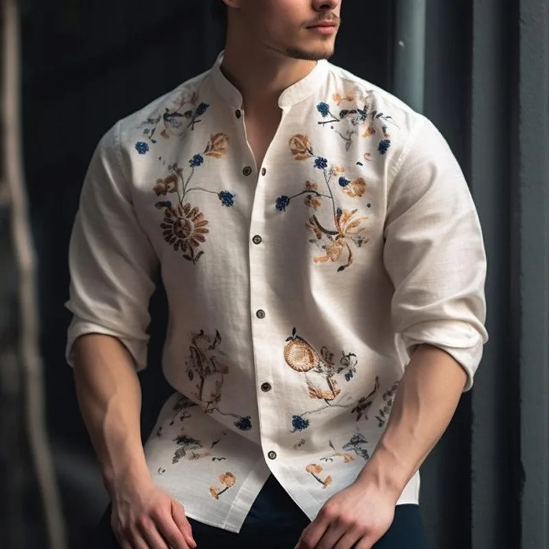 Men's Casual Floral Print Crew Neck Long Sleeve Shirt 16794818Y