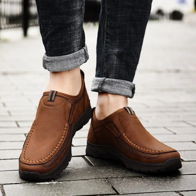 Mens Casual Leather Slip On Shoes Men Loafers Breathable