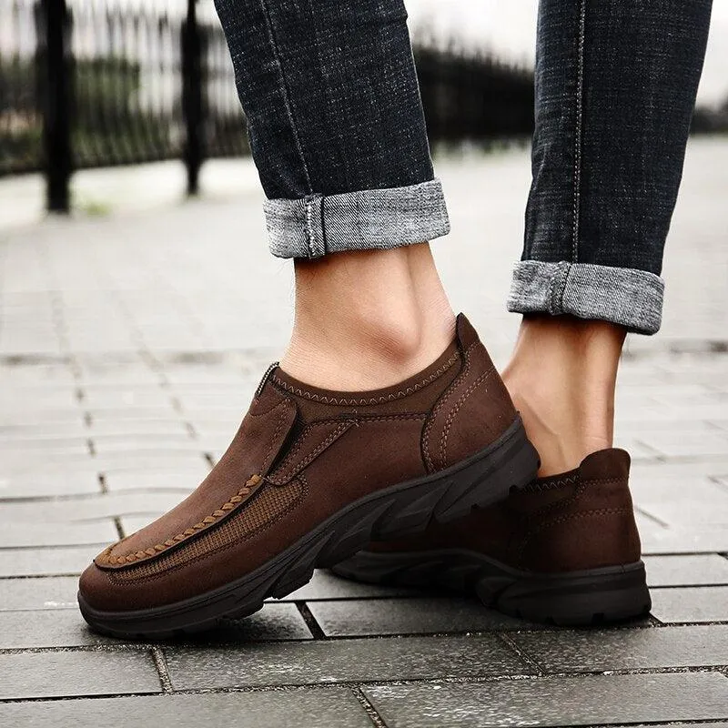 Mens Casual Leather Slip On Shoes Men Loafers Breathable