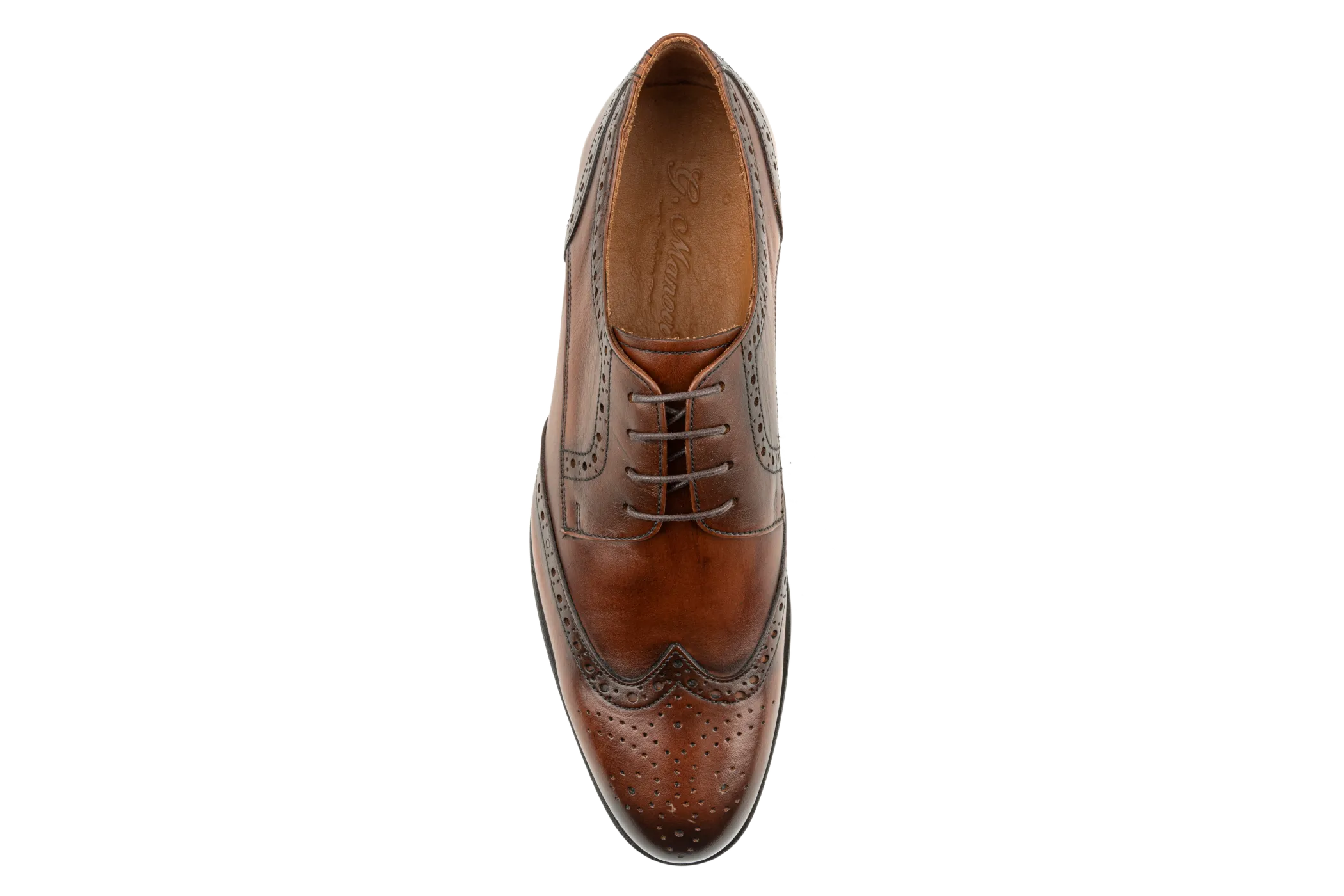 Men's Handmade Dress Shoes, Superior Quality Aniline Leather, Tan Derby Shoes, Brogued & Wingtip Design