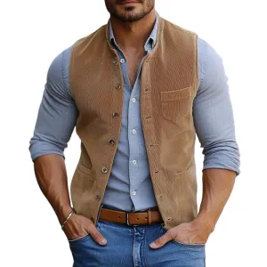 Men's Vintage Corduroy Single Breasted Multi-Pocket Vest 78923087Y