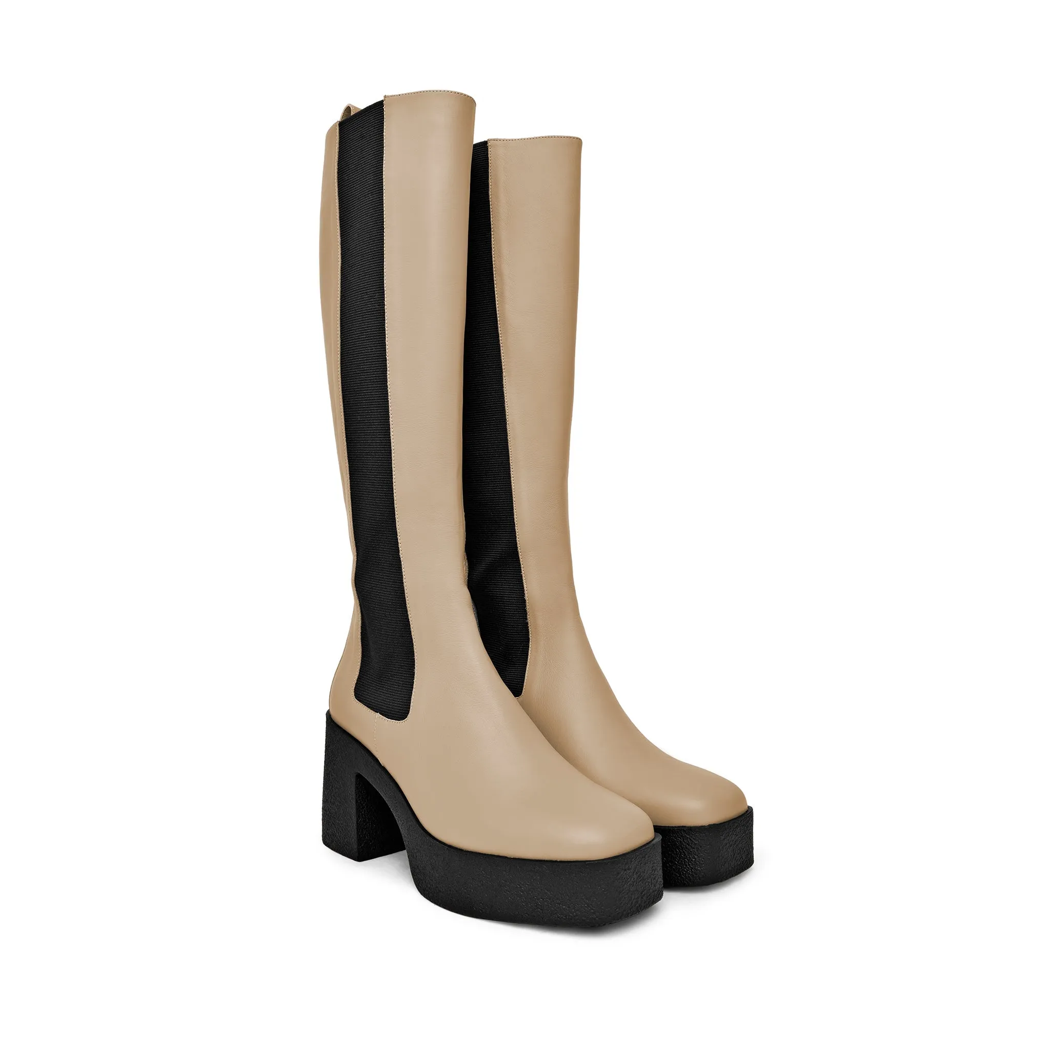 Momoko Taupe Knee-High Leather Chelsea Boots