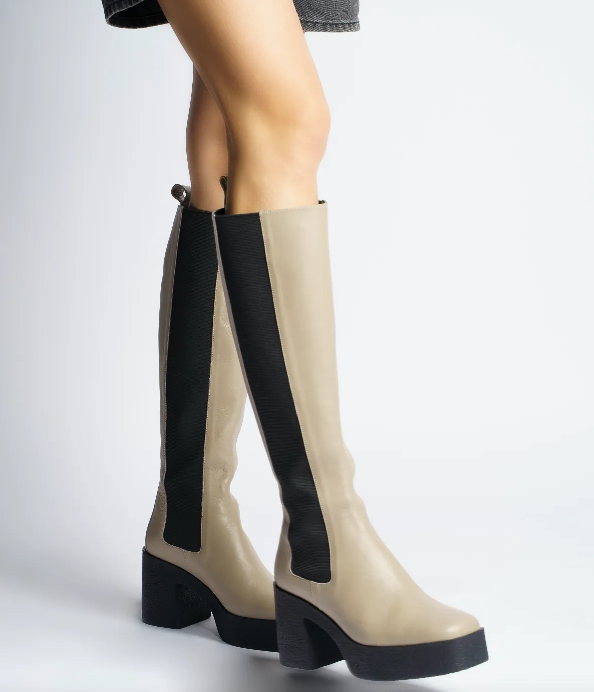 Momoko Taupe Knee-High Leather Chelsea Boots