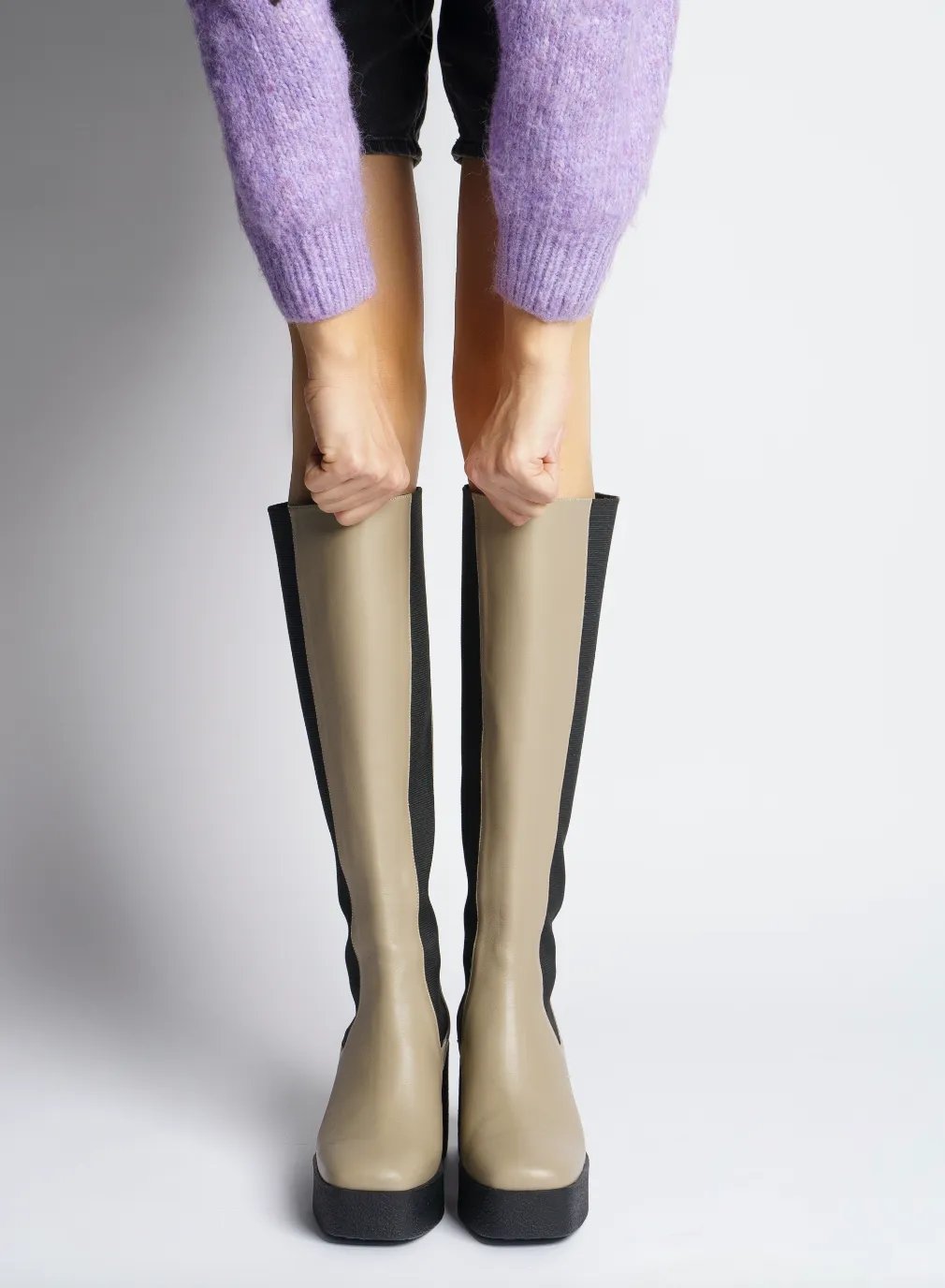 Momoko Taupe Knee-High Leather Chelsea Boots