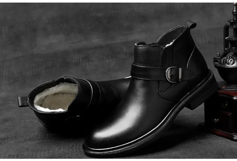 New Autumn Winter Shoes Men Boots Genuine Leather Shoes Warm Plush for Cold Winter Men Ankle Boots Cow Leather Footwear A1871