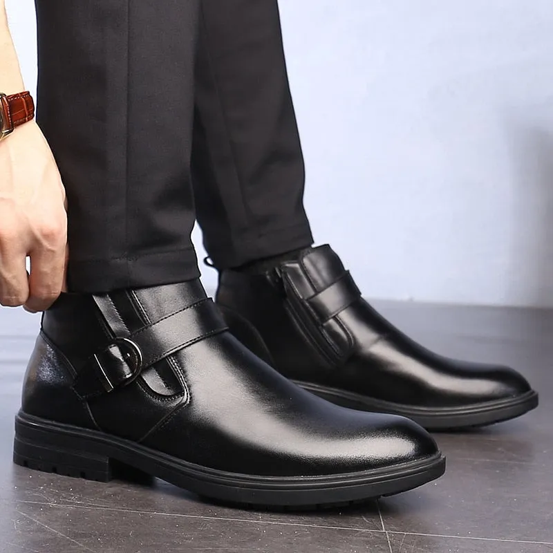 New Autumn Winter Shoes Men Boots Genuine Leather Shoes Warm Plush for Cold Winter Men Ankle Boots Cow Leather Footwear A1871