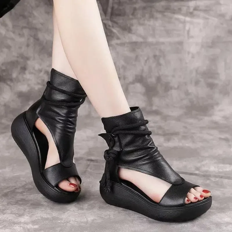 New Summer Cool Boots Platform Leather Wedges Women Sandals