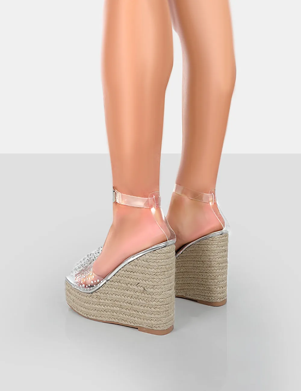 Ocean Beach Nude Patent Bow Platform Wedge Heels