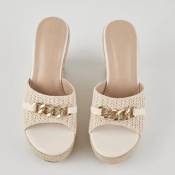 Platform Chain Black Open Toe Espadrille Wedge Sandals