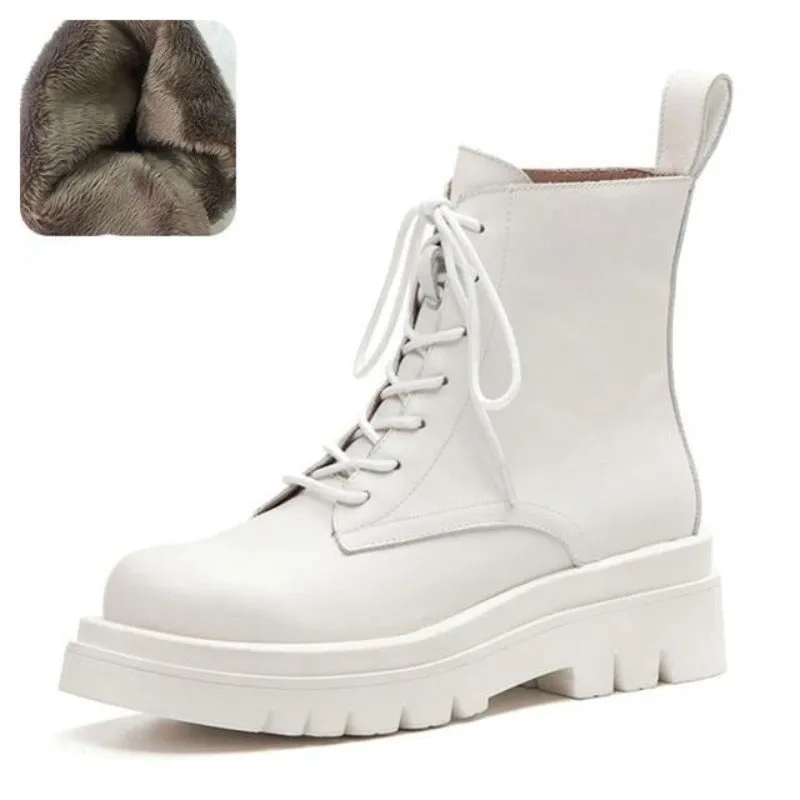 Real Leather Ankle Warm Platform Short Boots