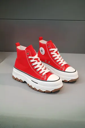 Red & White Platform High-Top Sneakers