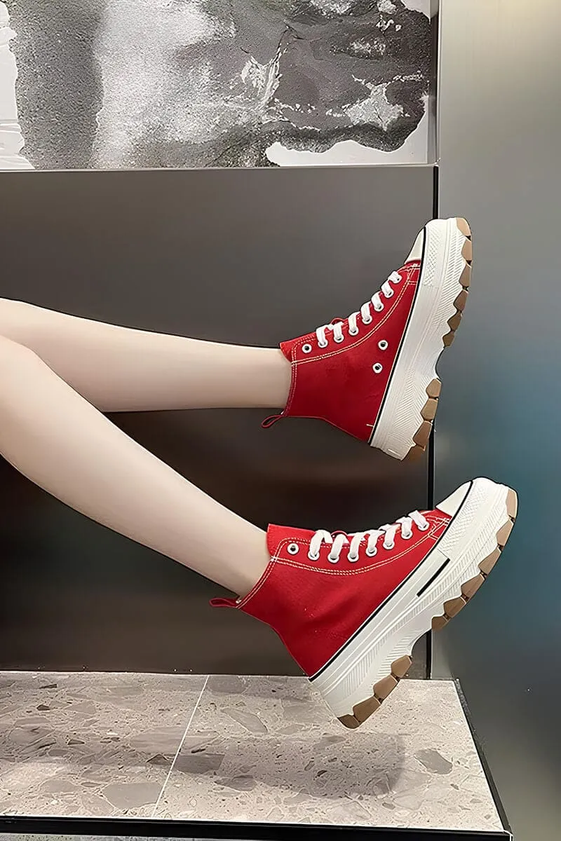 Red & White Platform High-Top Sneakers