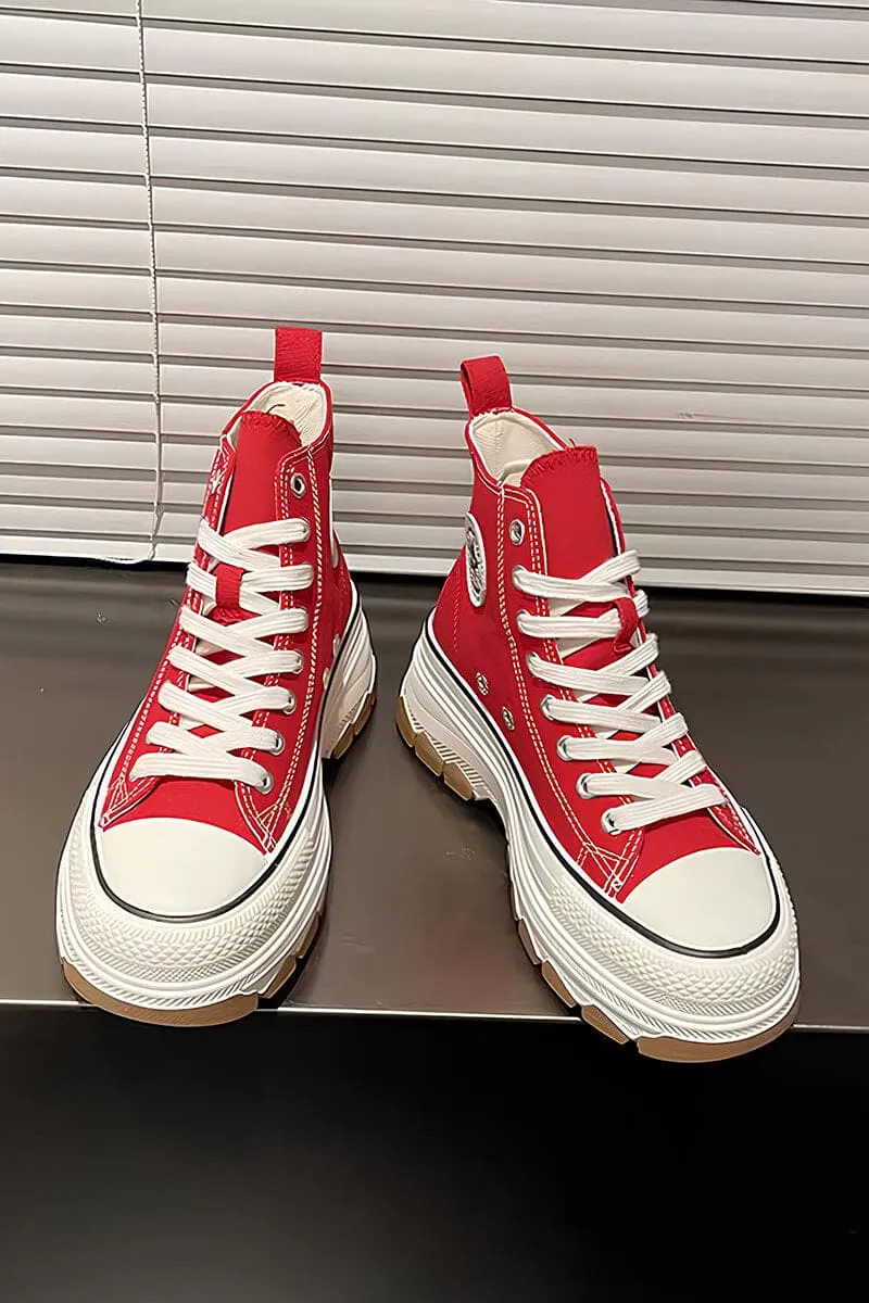 Red & White Platform High-Top Sneakers