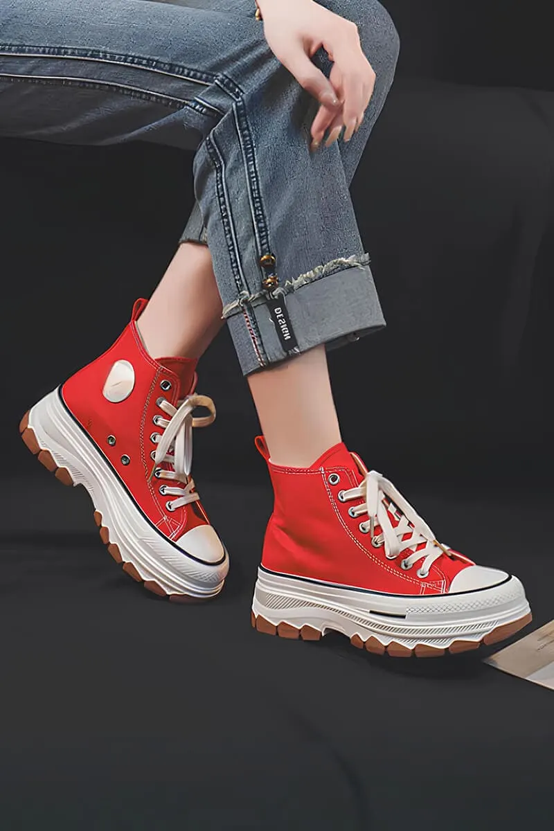 Red & White Platform High-Top Sneakers