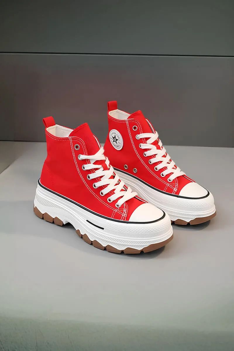 Red & White Platform High-Top Sneakers