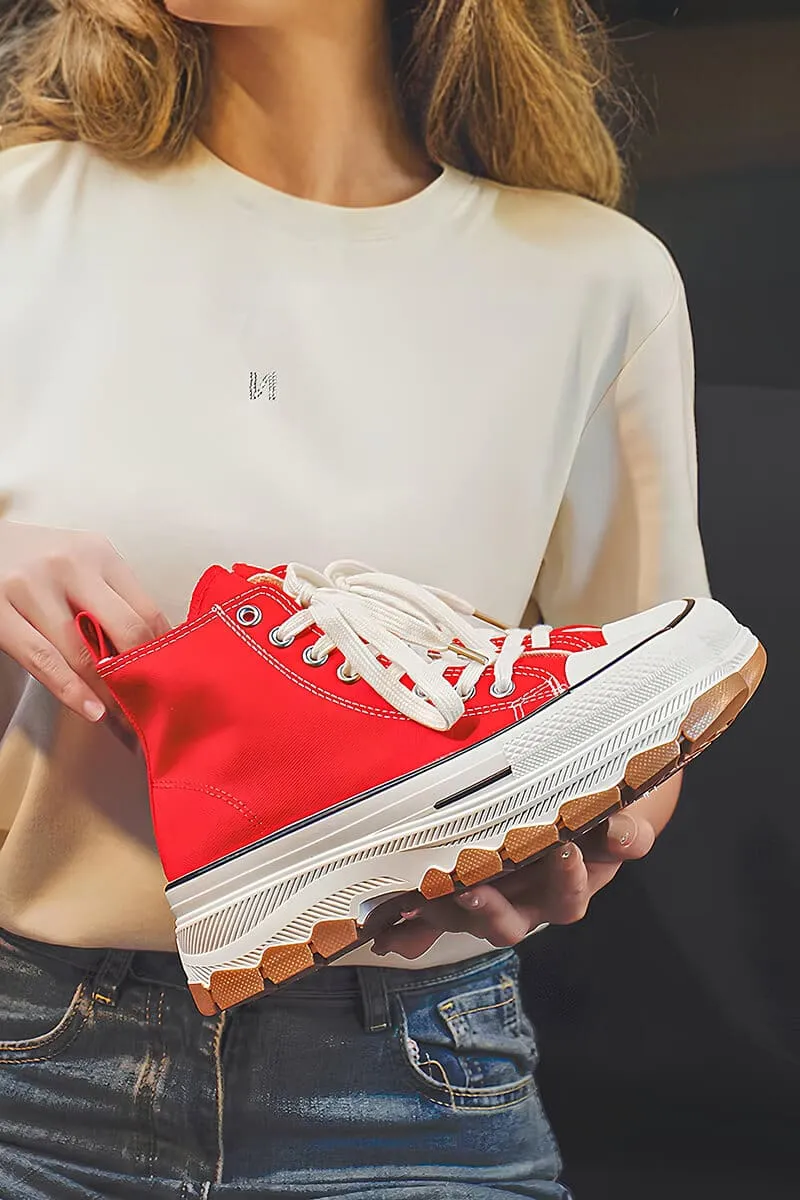 Red & White Platform High-Top Sneakers