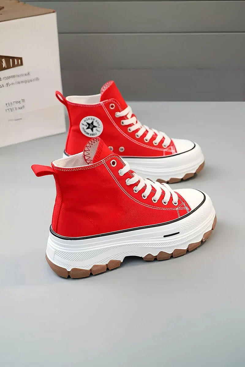 Red & White Platform High-Top Sneakers