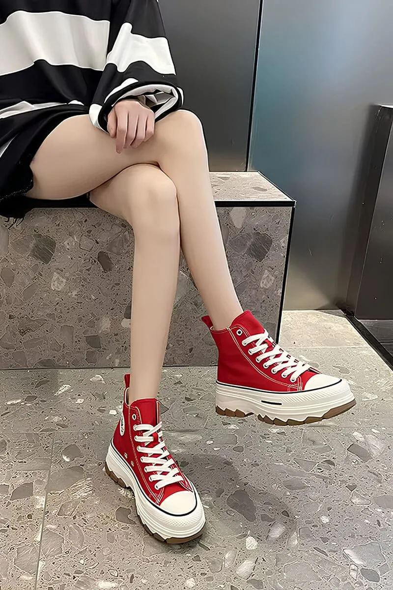 Red & White Platform High-Top Sneakers