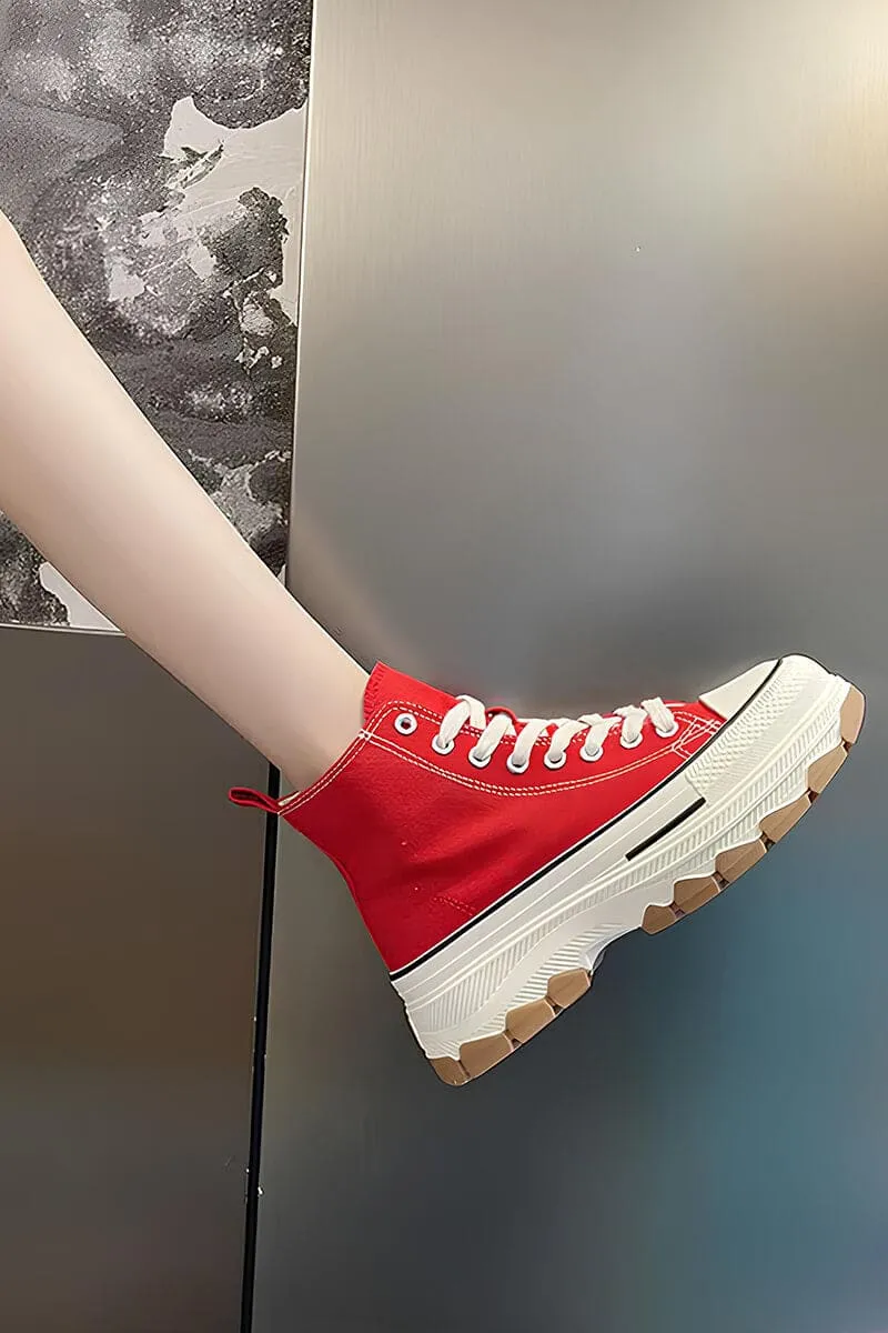 Red & White Platform High-Top Sneakers