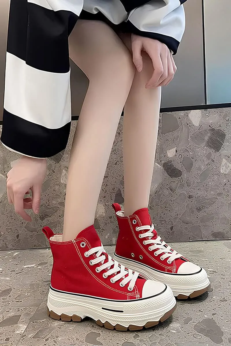 Red & White Platform High-Top Sneakers