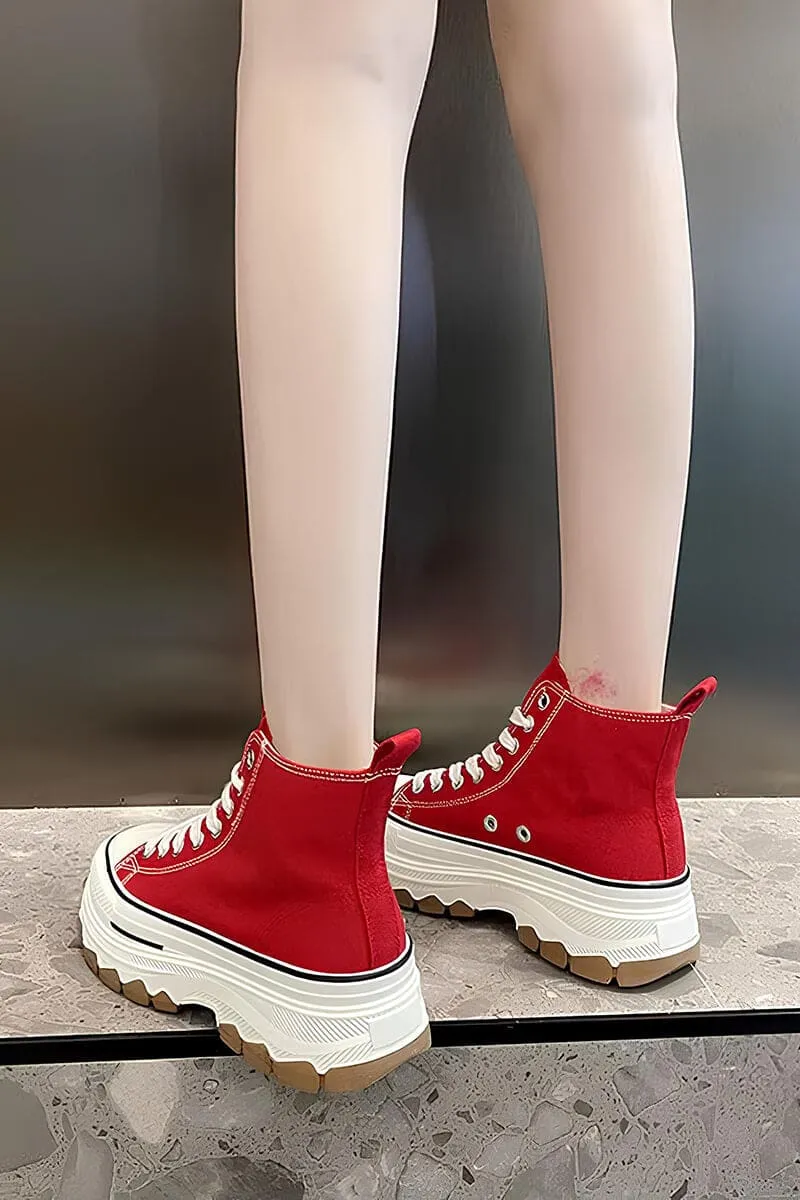 Red & White Platform High-Top Sneakers