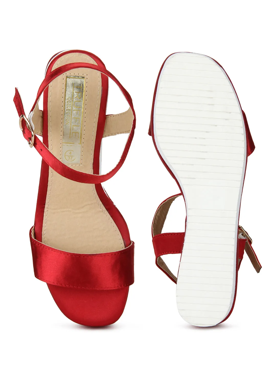 Red and White Ankle Strap Wedges