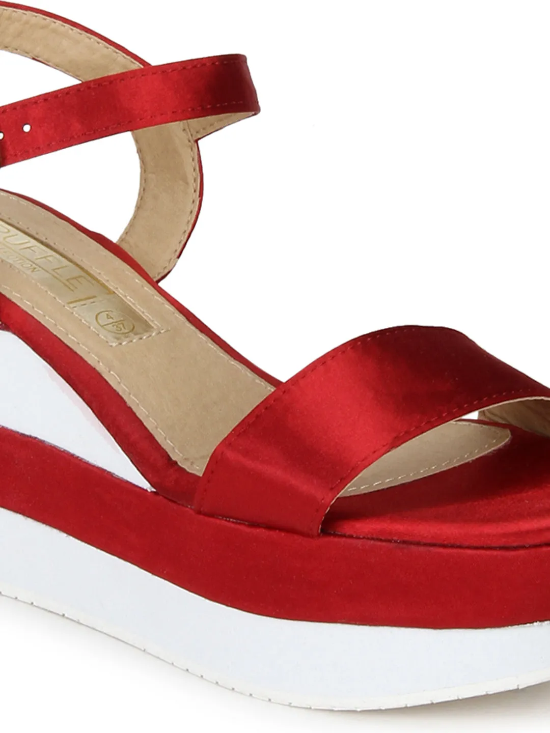 Red and White Ankle Strap Wedges