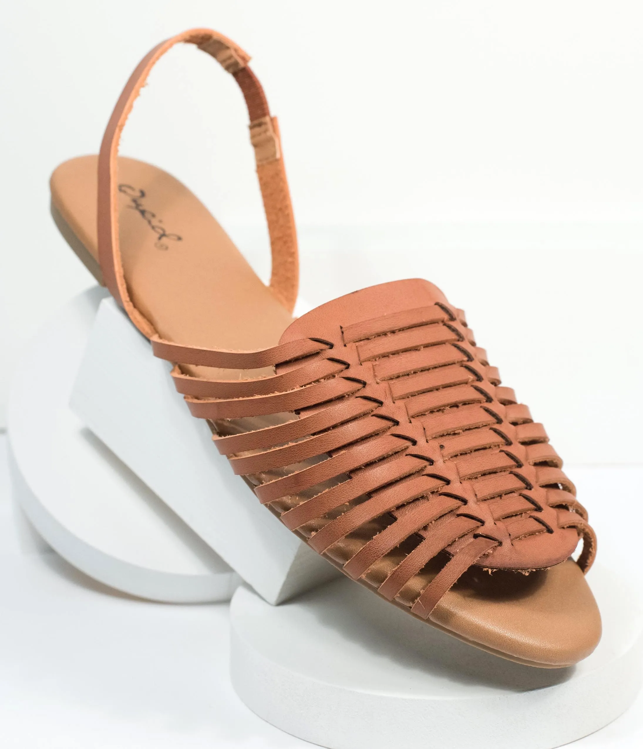 Retro Brown Woven Leatherette Sandal