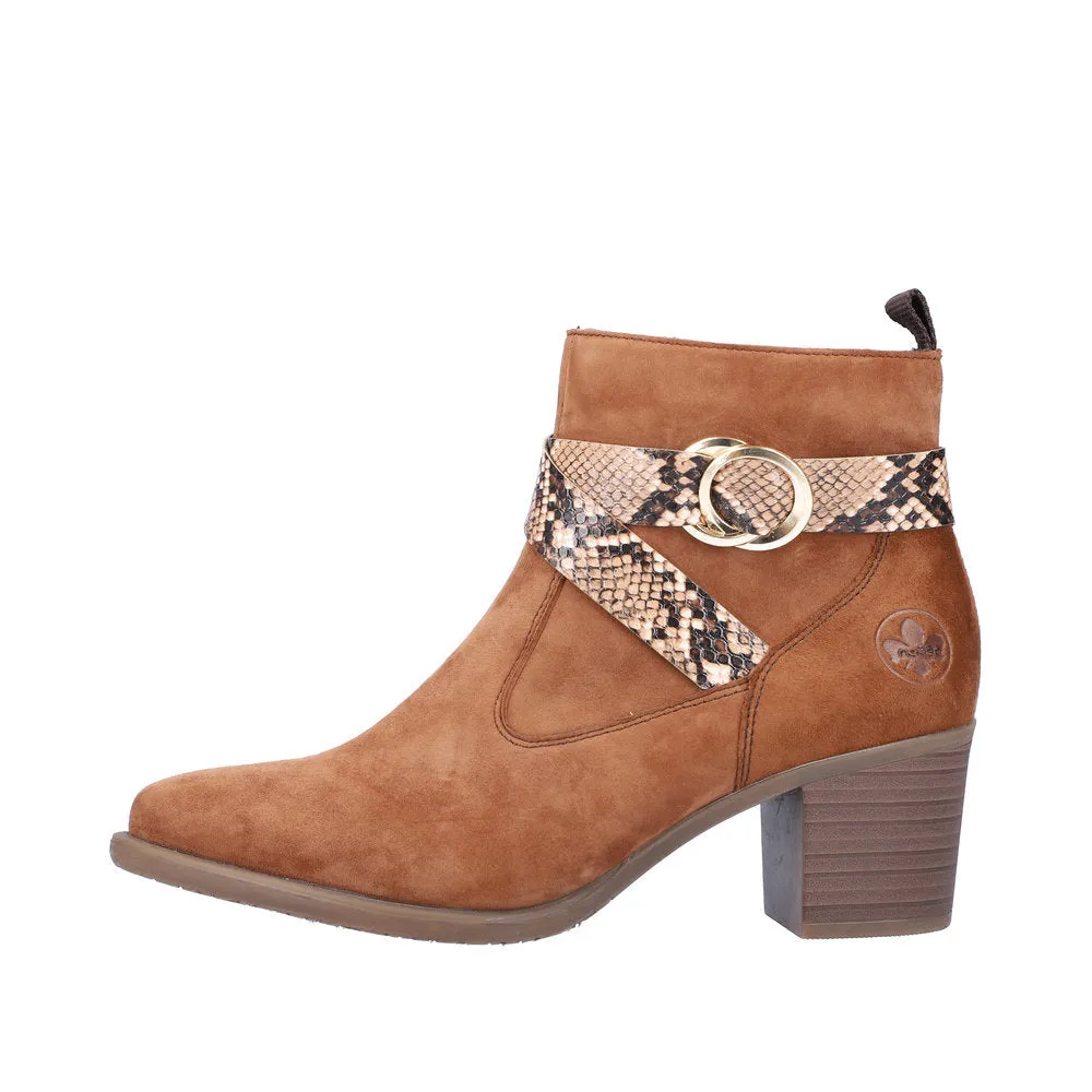 Rieker Y2064-24 Ladies Brown Suede Side Zip Ankle Boots