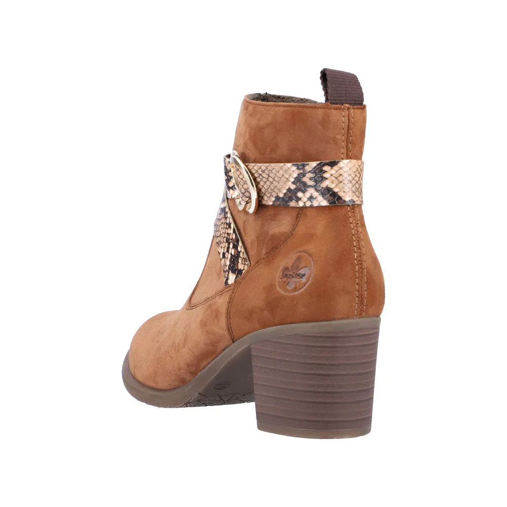 Rieker Y2064-24 Ladies Brown Suede Side Zip Ankle Boots