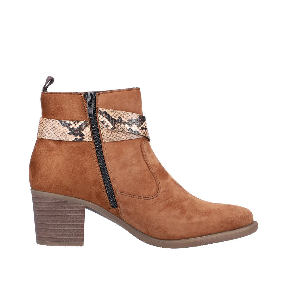 Rieker Y2064-24 Ladies Brown Suede Side Zip Ankle Boots