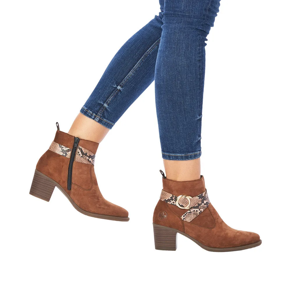 Rieker Y2064-24 Ladies Brown Suede Side Zip Ankle Boots