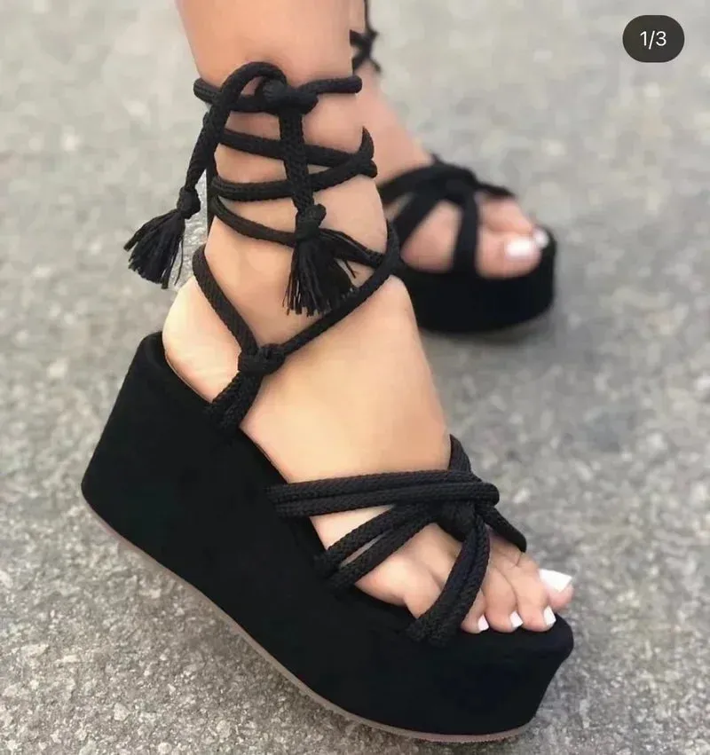 Rope Tie Platform Sandals