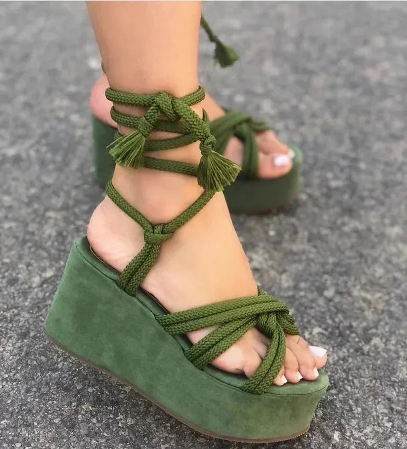 Rope Tie Platform Sandals