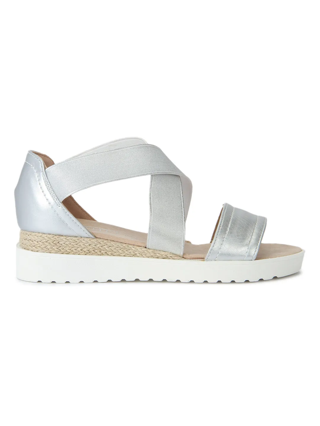 Silver Metallic Crossover Plaform Wedges