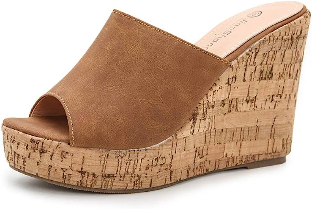 Soft Pink Cork Style Platform Wedge Sandals