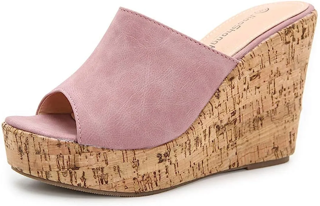 Soft Pink Cork Style Platform Wedge Sandals